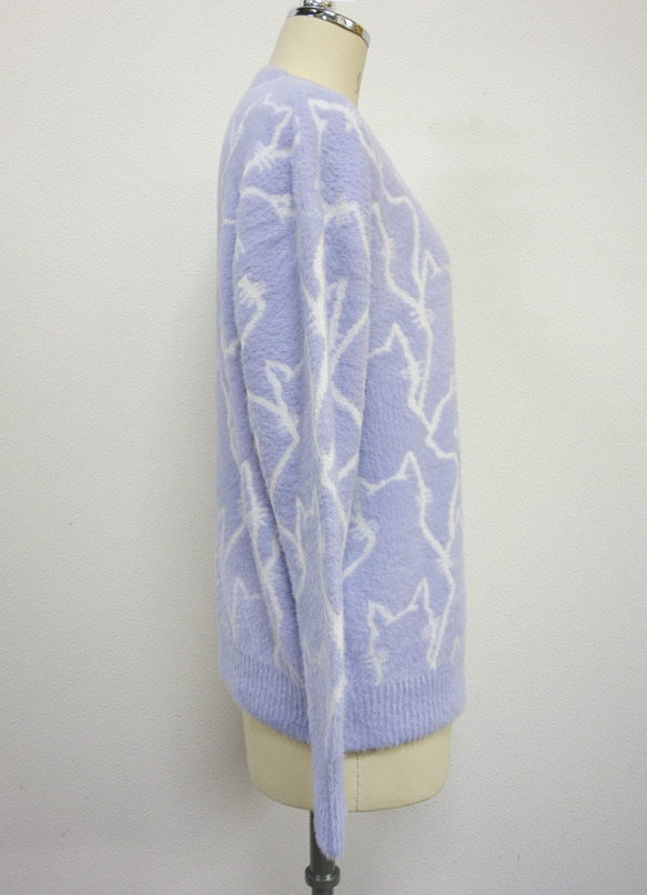 【新作】鬼可愛い フェザーヤーン 猫 総柄 クルーネックニットカーディガン 14枚目の画像