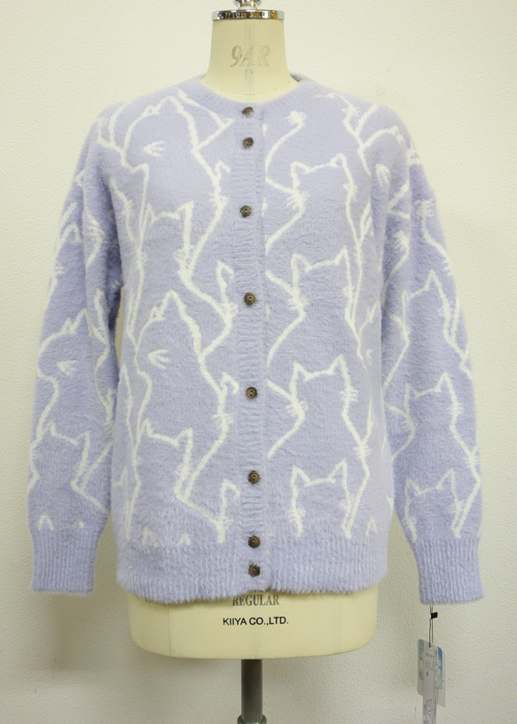 【新作】鬼可愛い フェザーヤーン 猫 総柄 クルーネックニットカーディガン 13枚目の画像