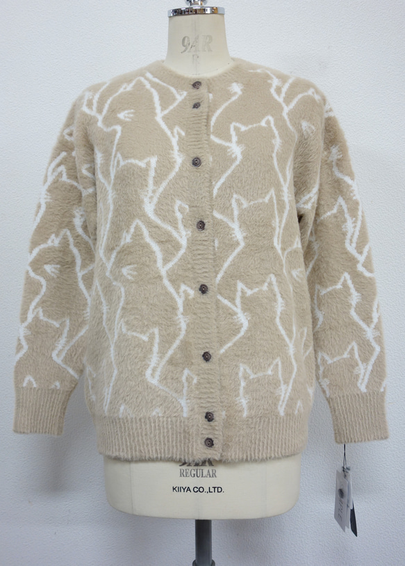 【新作】鬼可愛い フェザーヤーン 猫 総柄 クルーネックニットカーディガン 9枚目の画像