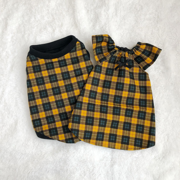 犬服ハンドメイド＊タータンチェックなギャザーワンピ 犬服ハンドメイド＊タータンチェックなギャザーワンピ 犬用品