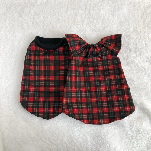 ハンドメイド ワンピース 赤チェック柄 ペット服 - メルカリ