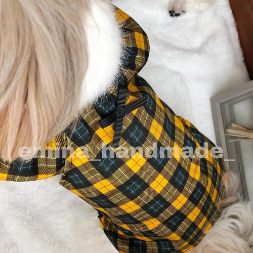 犬服ハンドメイド＊タータンチェックなギャザーワンピ