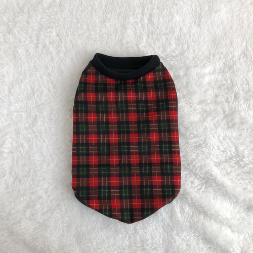 チェック柄服 レッドカラー ネックギャザーワンピース タンクトップ 犬