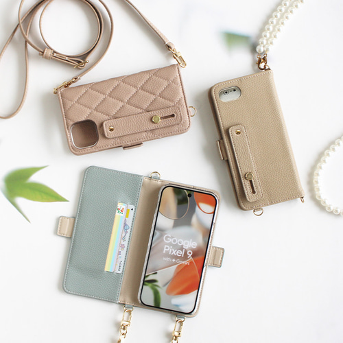 全機種対応【くすみレザーorキルティング手帳ケース×ベルト×ロング