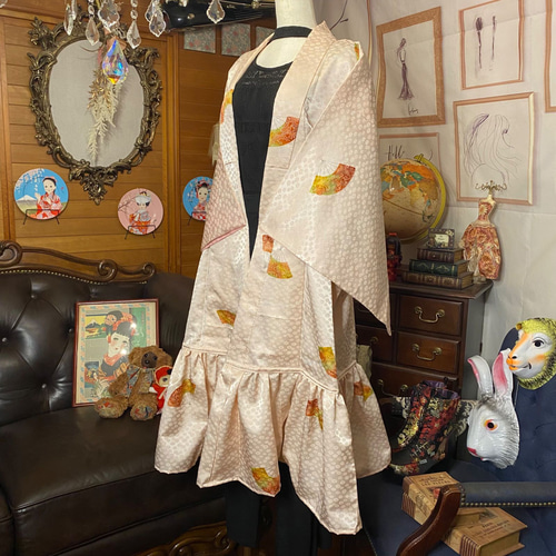 和洋折衷 レトロ 古着 洗える 着物 化繊 和 モダン ハンドメイド 2way