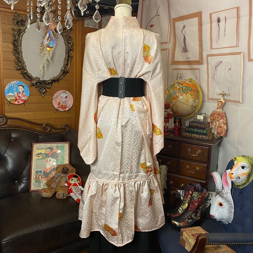 和洋折衷 レトロ 古着 洗える 着物 化繊 和 モダン ハンドメイド 2way