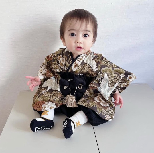 marumarum_様用 男の子 ハンドメイド ベビー袴 お食い初め お正月 期間限定30％オフ】鶴青海波 ハンドメイド ベビー袴 お食い初め