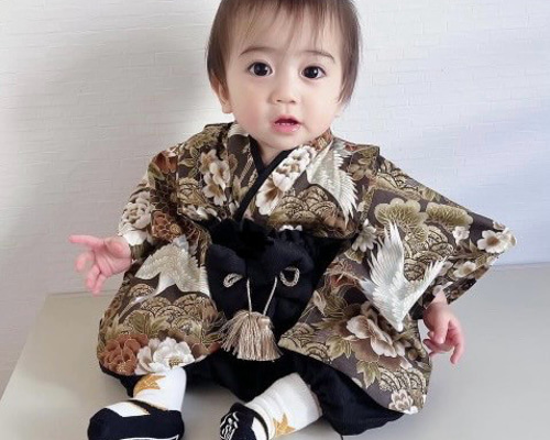 SALE】鶴青海波 ハンドメイド ベビー袴 お食い初め お宮参り 出産祝い