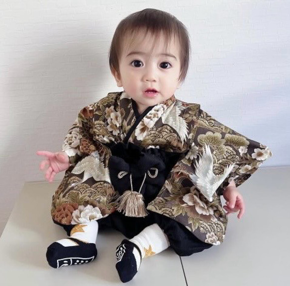 SALE】鶴青海波 ハンドメイド ベビー袴 お食い初め お宮参り 出産祝い