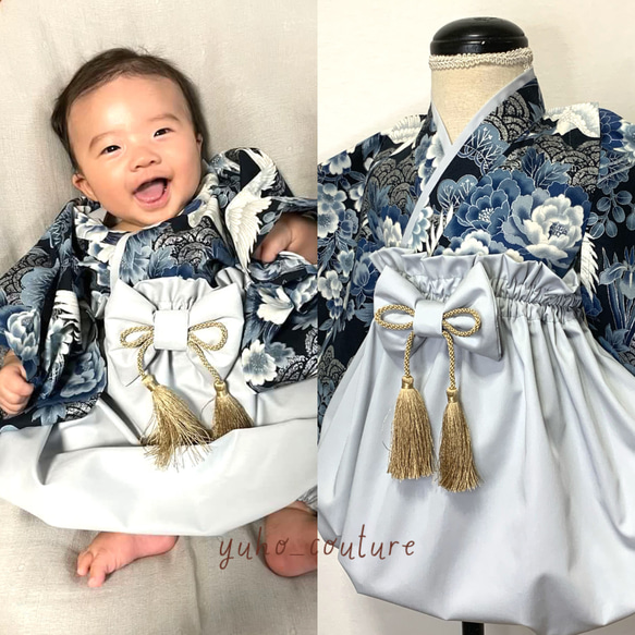 和柄 鶴青海波】ハンドメイド ベビー袴 お食い初め お宮参り 和柄 鶴青海波】ハンドメイド ベビー袴 お食い初め お宮参り