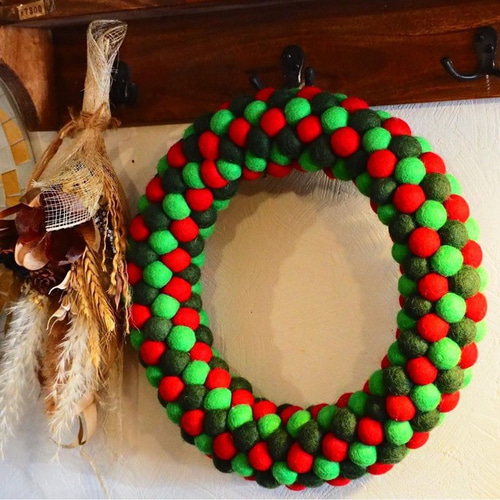 羊毛フェルト クリスマス リース 毛 壁掛け インテリア クリスマス雑貨