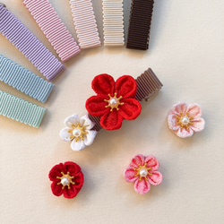 梅の髪飾り〜お花2つ③〜○ちりめん細工 つまみ細工○ヘアクリップ