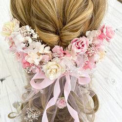 ブーケの様な髪飾り　ヘッドドレス　seetピンク 2枚目の画像