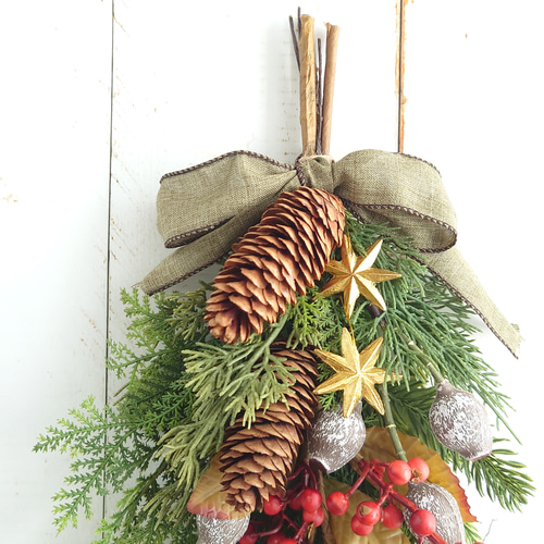 大人のクリスマススワッグ｜北欧ナチュラル・ゴールドスター