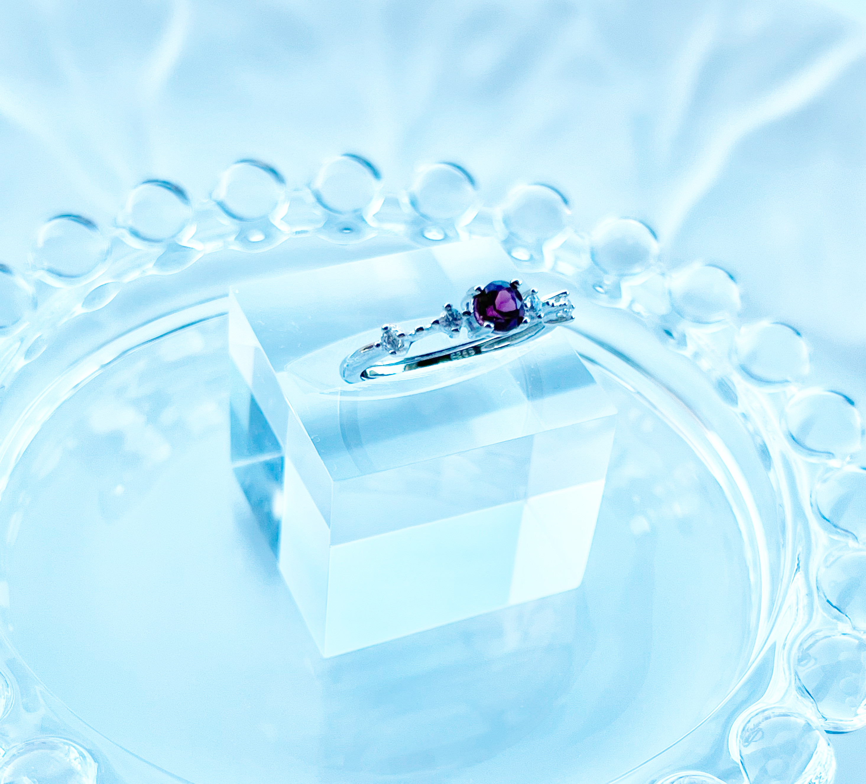 silver925 ローゼライトガーネット˚✧₊⁎czミルラインレースリング【天然石Sサイ】