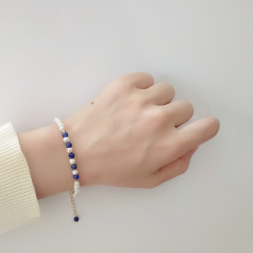 天然石ラピスラズリとパールのブレスレット DAYSART ブレスレット 天然石 シルバー925パーツ メンズ