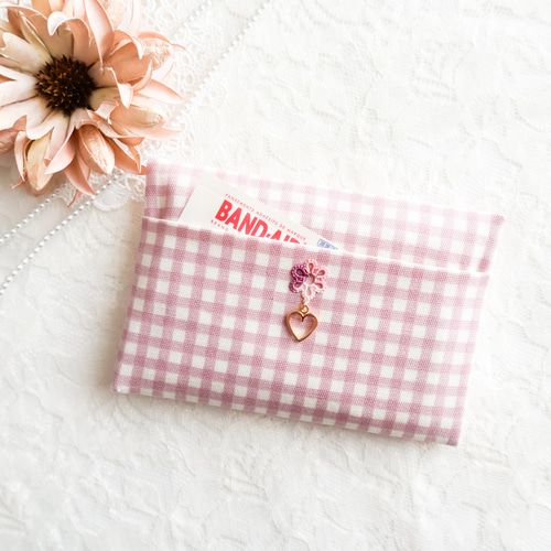 ポケットティッシュケースNo.641ピンク♡ハート柄 普通サイズ ポケットティッシュケース(後ろポケット付き) ギンガム