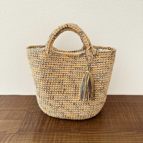 ミックスカラーの麻ひもかごバッグ☆Yellow☆ かごバッグ