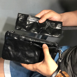 【全2色 ナチュラルレザー】本革長財布 メンズ 持ち手付き クラッチバッグ ウォレット #ブラック キャメル 10枚目の画像
