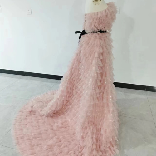 美品！ピンク カラードレス キラキラチュール ベアトップ サッシュ  