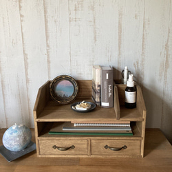 アンティーク風 デスク収納 書類整理・抽斗付き 棚・シェルフ・ラック