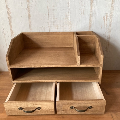 アンティーク風 デスク収納 書類整理・抽斗付き 棚・シェルフ・ラック