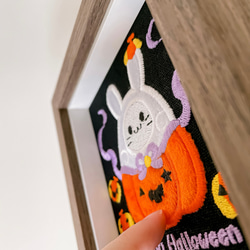 【Halloween】達摩南瓜兔 刺繡畫|實木框|附包裝 第4張的照片