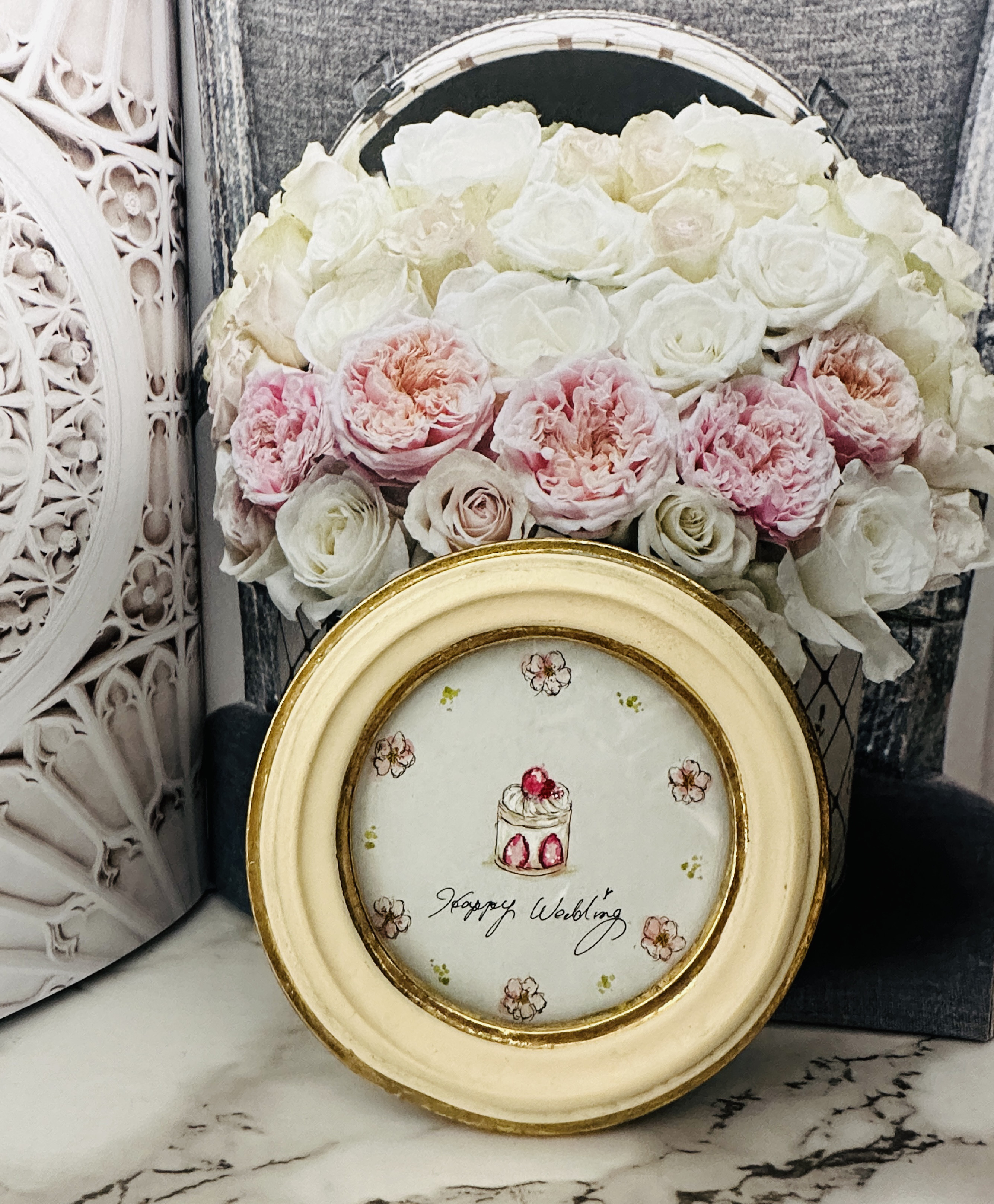 【メッセージ&名入れ】結婚祝い・誕生日・新築祝い・ギフト　『アンティークカラーの可憐な花とスイーツの世界」