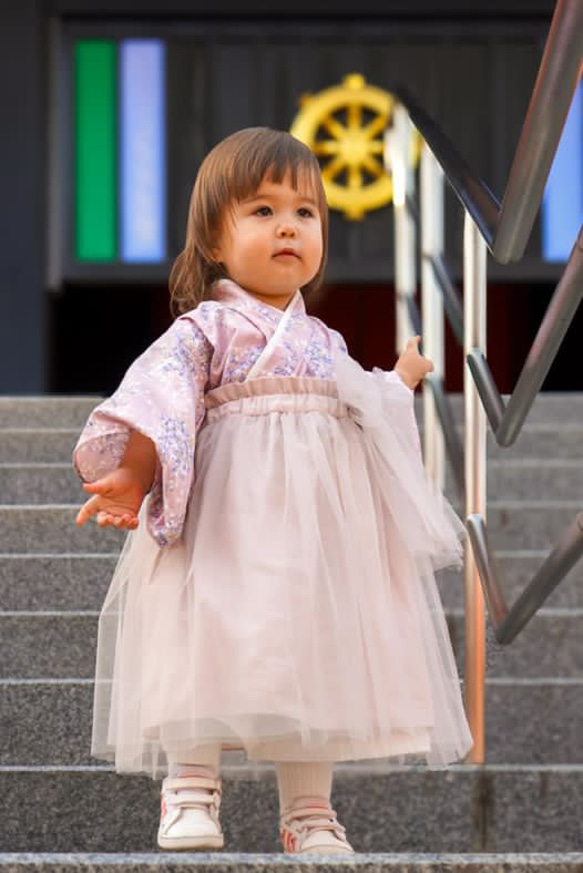 ベビー袴 かすみ草ピンク×アイボリー 70/80 ベビー服 KANA KANA