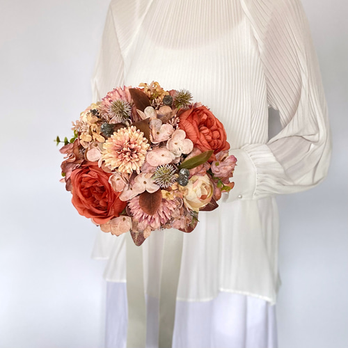 ウェディングブーケ クラッチブーケ 造花ブーケ テラコッタ 和装