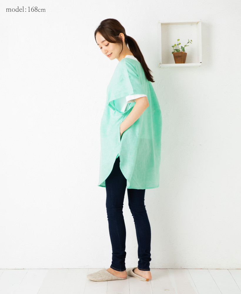 Undeux Rire フレンチリネン半袖割烹着