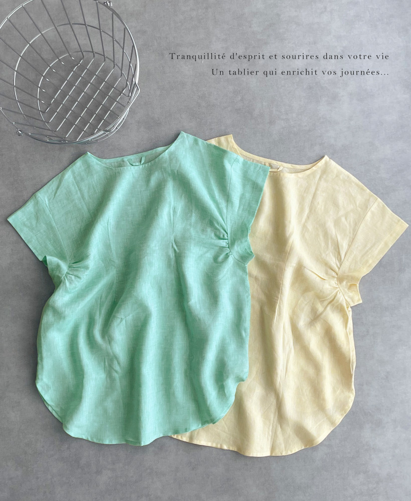 Undeux Rire フレンチリネン半袖割烹着