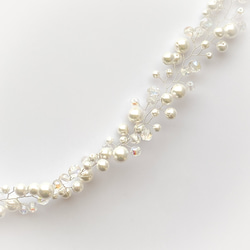 珍珠玻璃珠頭飾/純白 x 銀色 第4張的照片
