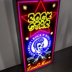 【Lサイズ】ロックスター ロッックギター ロカビリー スカル ライブハウス レコード 看板 置物 雑貨 ライトBOX 3枚目の画像