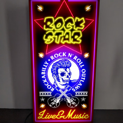 【Lサイズ】ロックスター ロッックギター ロカビリー スカル ライブハウス レコード 看板 置物 雑貨 ライトBOX 2枚目の画像