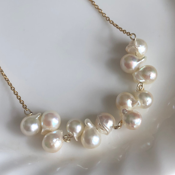 金属アレルギー対応 天然 あこや 真珠 バロックパール ネックレス  