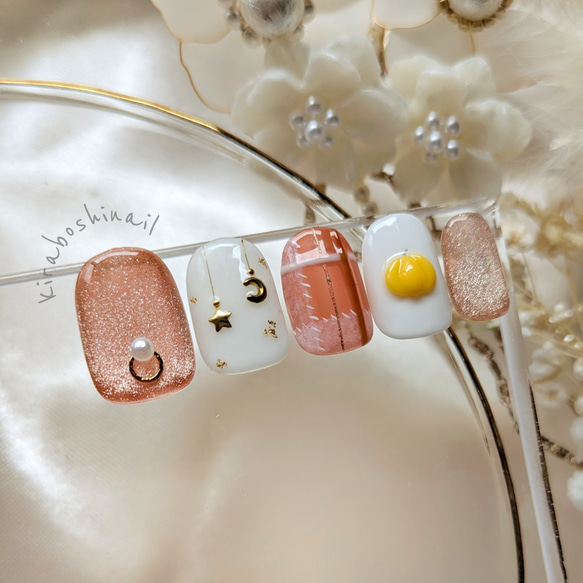 かぼちゃ×オレンジぷっくりチェックネイル【注文時サイズ必須です