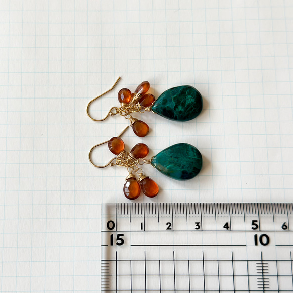 14kgf*大號矽孔雀石和金黃石榴石秋季耳環/耳環 第7張的照片