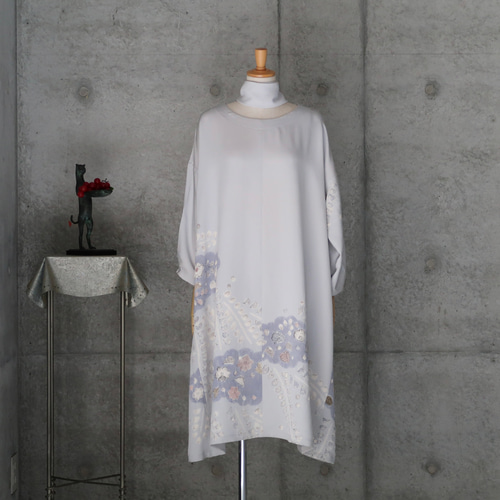 着物リメイク 辻が花のワンピース/フリーサイズ kimono ワンピース