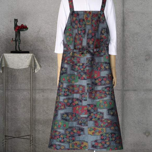 着物リメイク　紬のサロペットスカート　　L〜LL 5枚目の画像