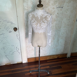 優雅包扣高領長袖上衣蕾絲波列羅婚紗可訂製 第1張的照片