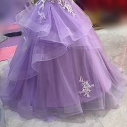 可愛い！パープルカラードレス  枝花刺繍 柔らかく重ねたチュールスカート 結婚式/披露宴 2枚目の画像