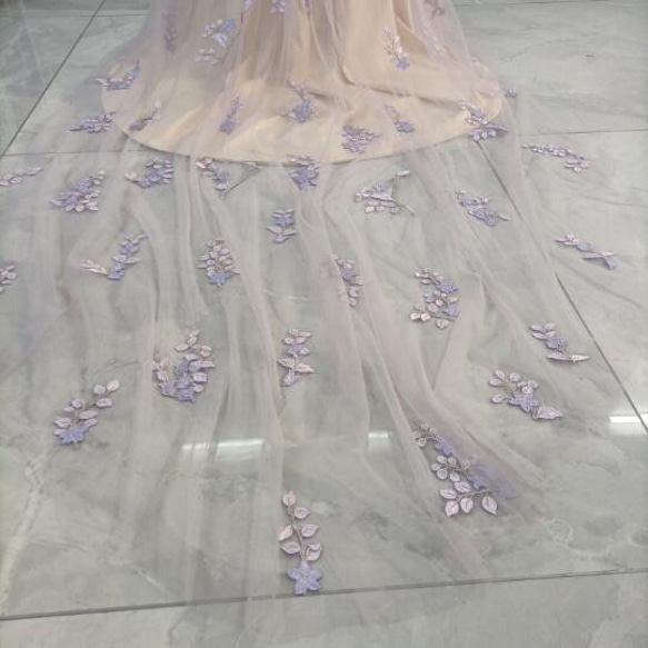 高品質！薄紫 パーティードレス 枝花刺繍 キャミソール バックレス 結婚式/披露宴/二次会 11枚目の画像