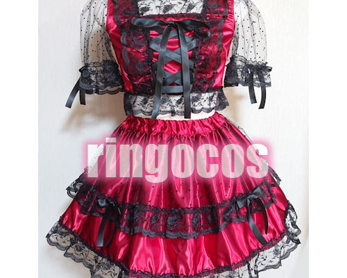 アイドル衣装 赤×紺色 編み上げリボン ハンドメイド オリジナル コスプレ衣装 63ca0f7f4bf0f14a1978985ba33a73
