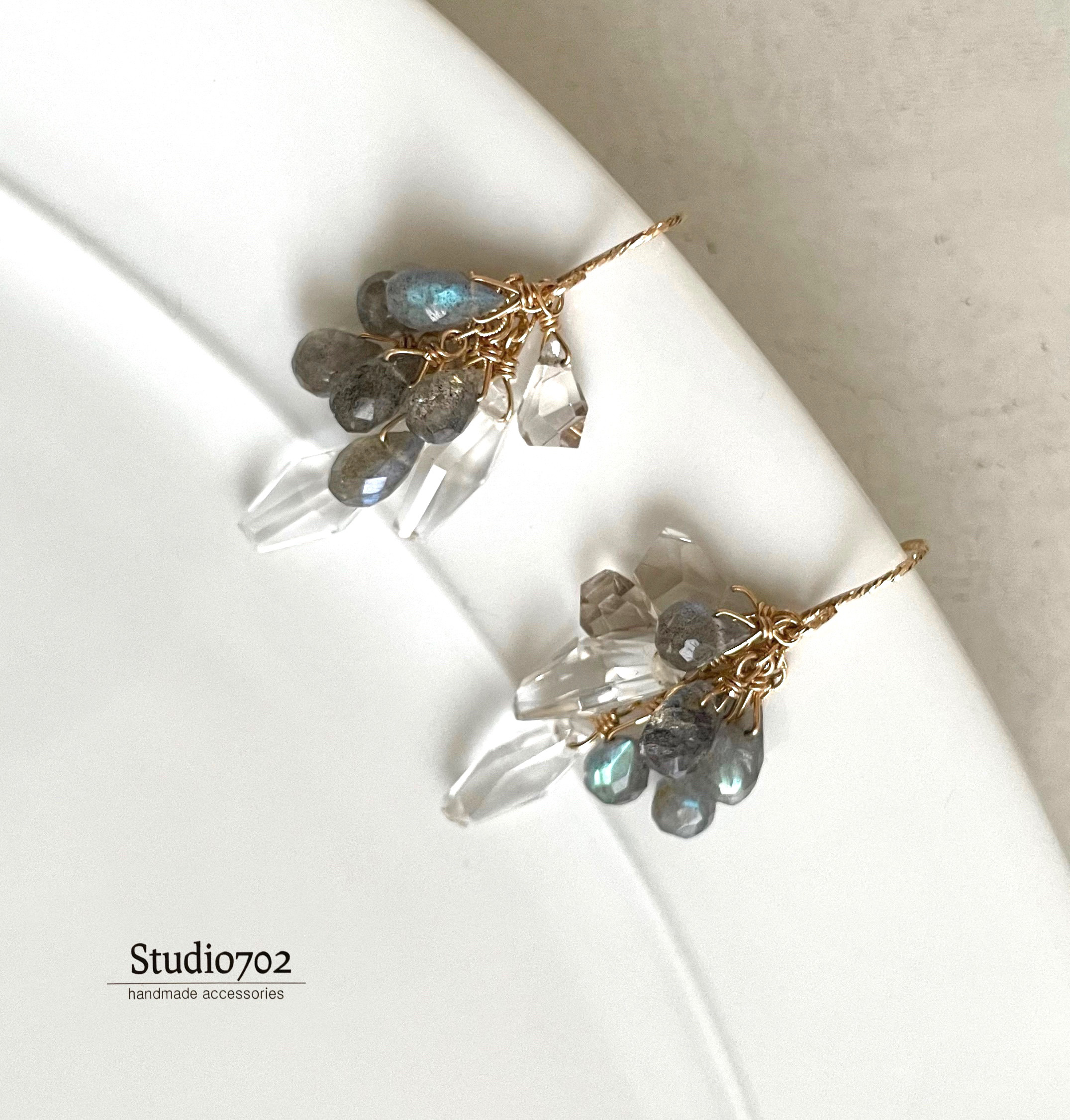 14kgfラブラドライト・クリスタルフリンジピアス