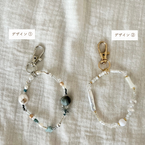 一点モノ バッグチャーム キーホルダー 天然石 淡水パール 一点もの 
