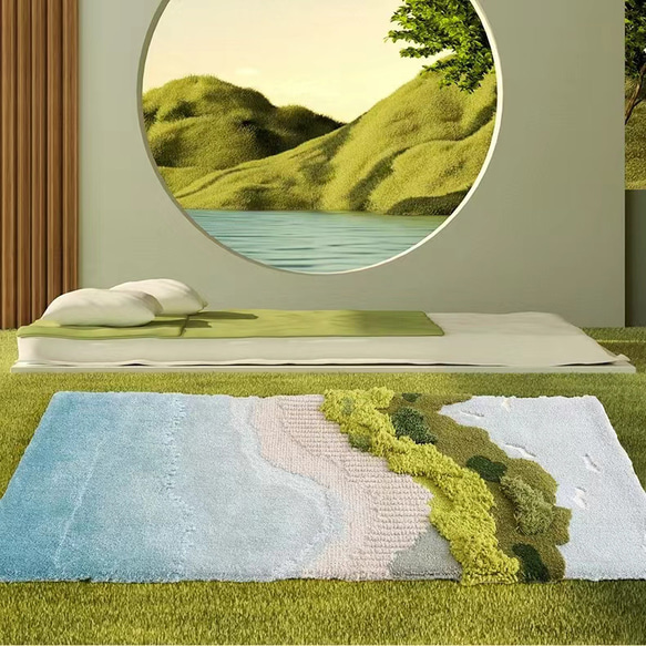 【受注制作】手織りニュージーランドウールカーペット ハンドメイドカシミアウール絨毯 手編ラグ マット モルディブ 1枚目の画像