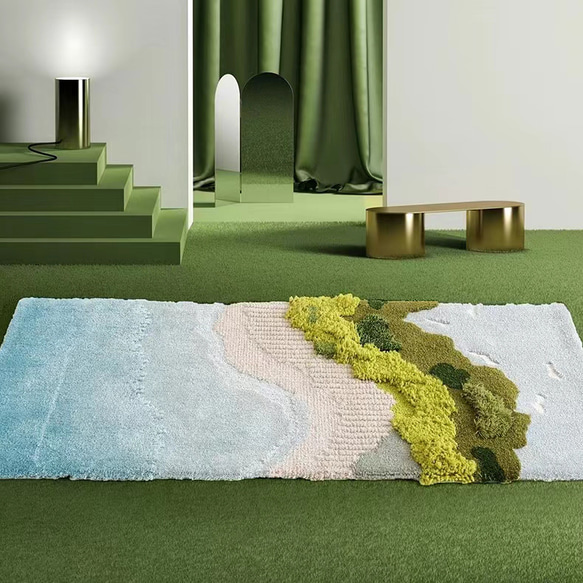 【受注制作】手織りニュージーランドウールカーペット ハンドメイドカシミアウール絨毯 手編ラグ マット モルディブ 3枚目の画像
