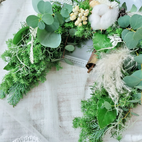 受注制作】 幸せ降り注ぐ 馬蹄型（ホースシュー）リース 生花 玄関