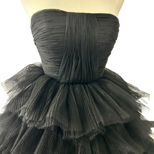 豪華！ 黒ウエディングドレス トレーン ベアトップ 取り外しオフ  